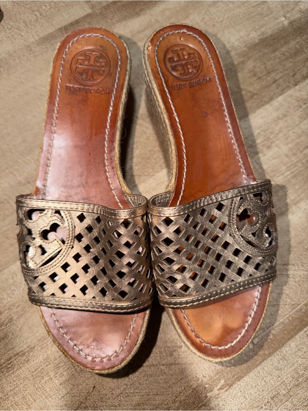Tory Burch Bronze Metallic Leather Slide Mules
